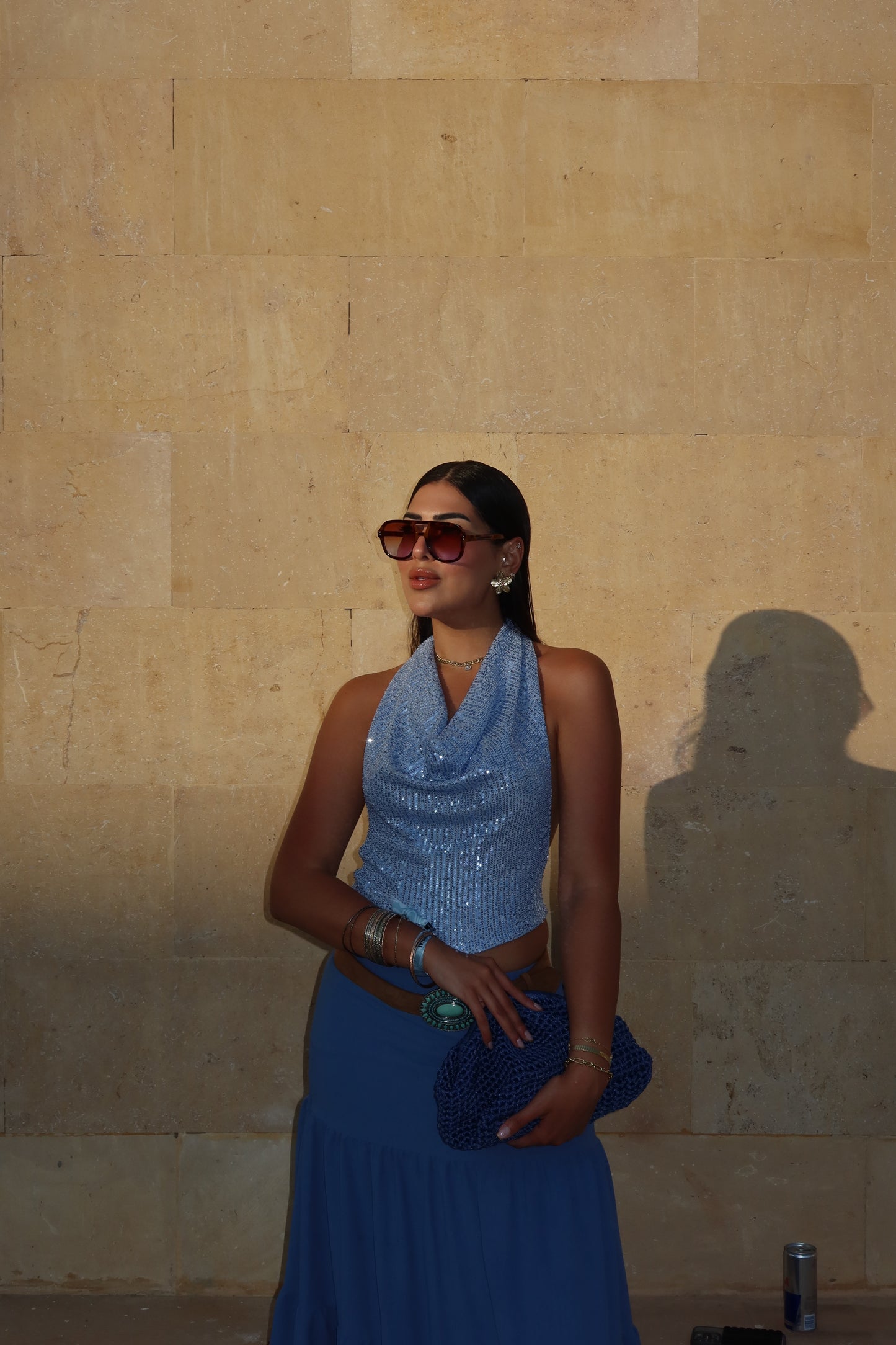 Baby Blue Shine Wrap Top