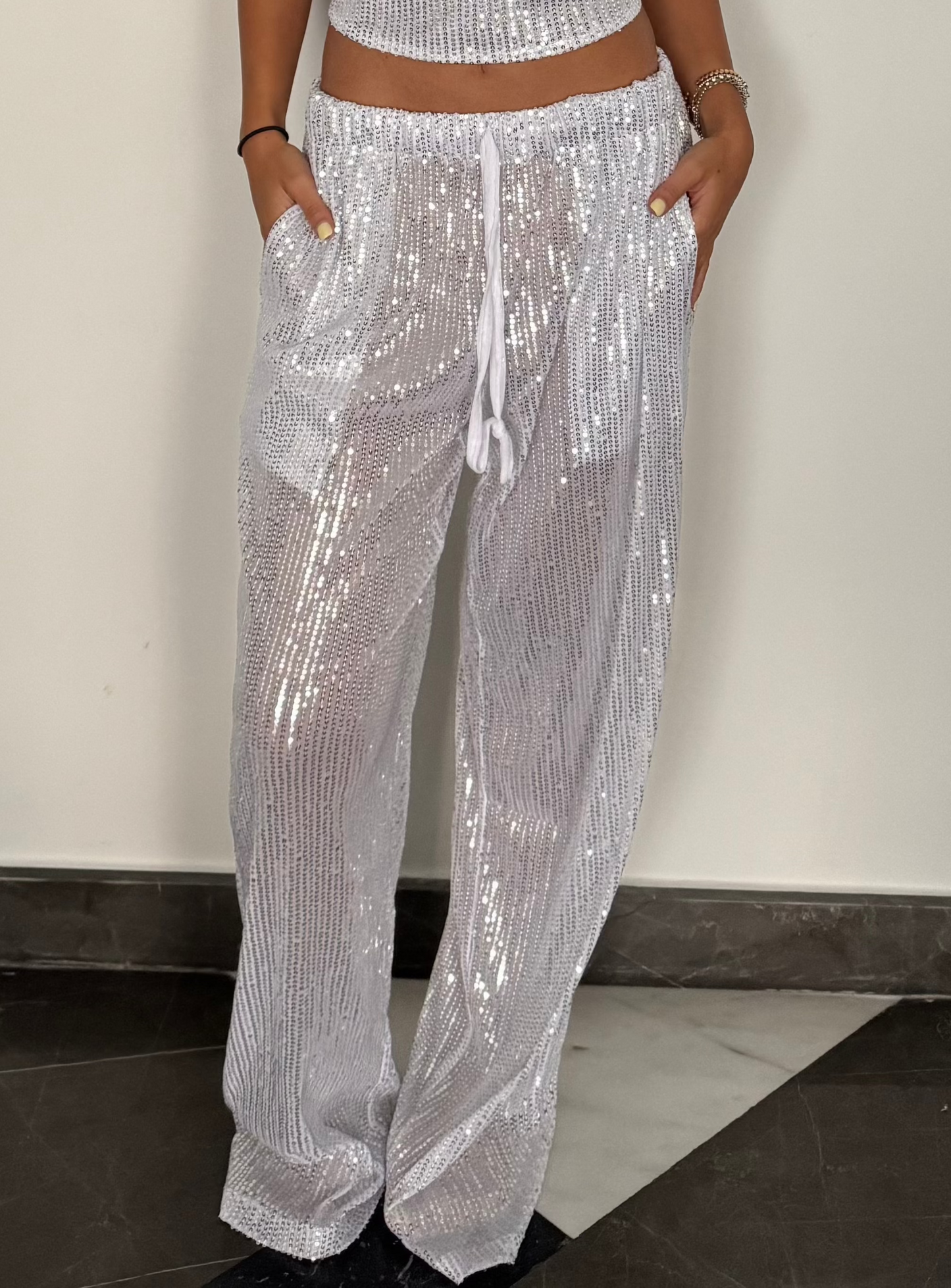 Silver White Shine Pants