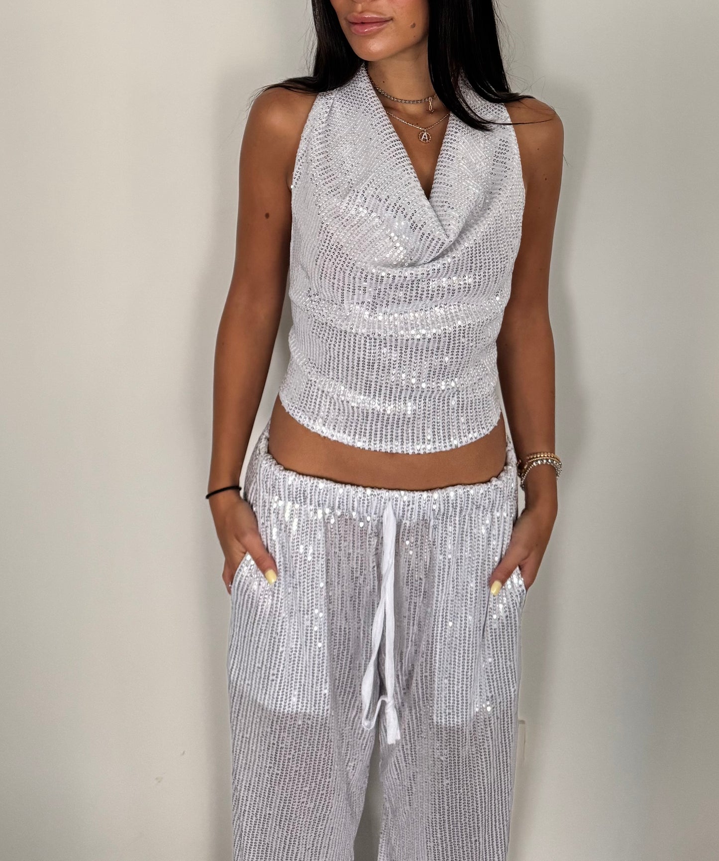 Silver White Shine Pants