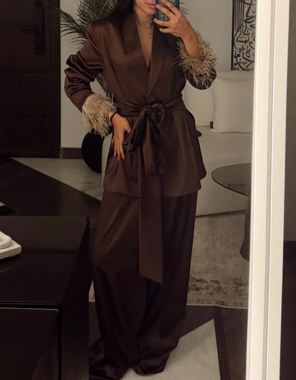 Feather Satin Suit