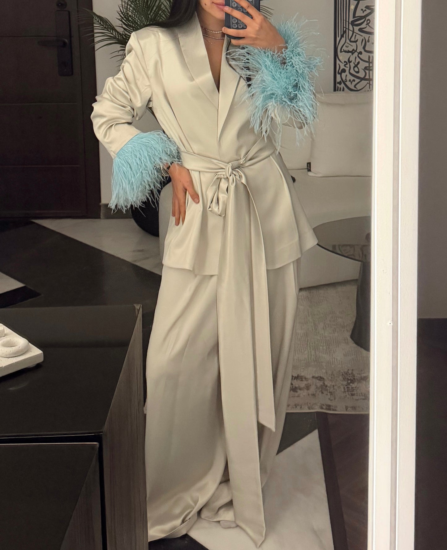 Feather Satin Suit