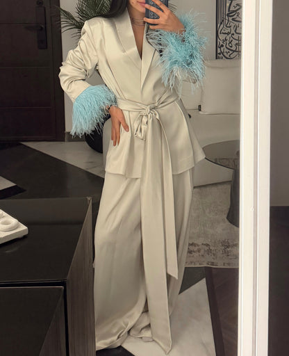 Feather Satin Suit