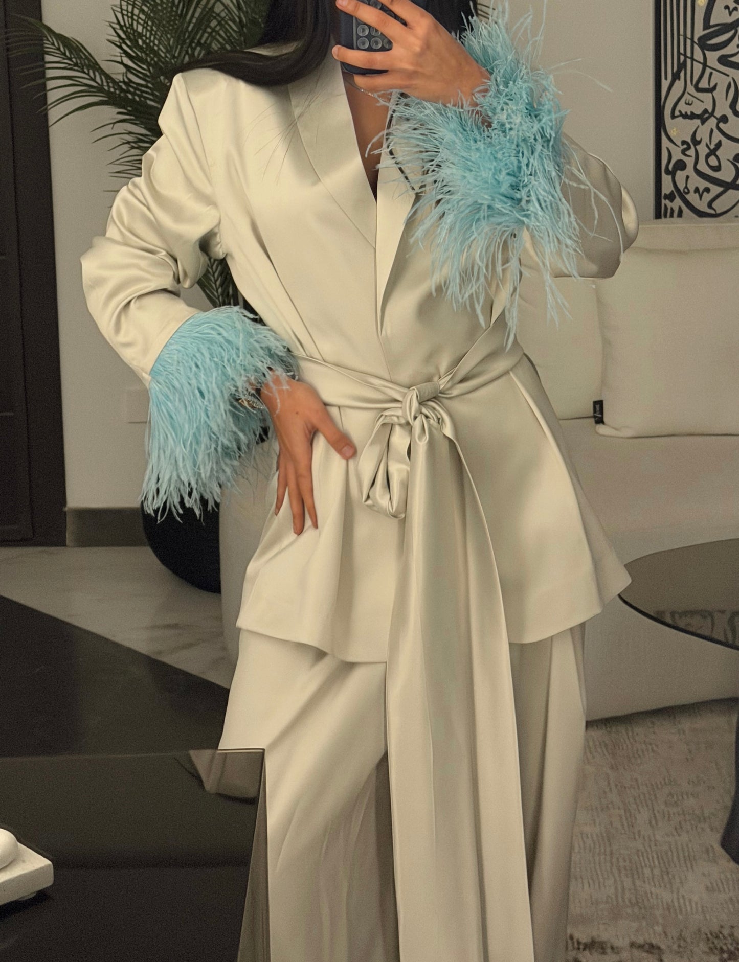 Feather Satin Suit