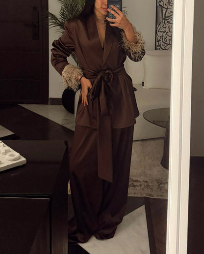 Feather Satin Suit