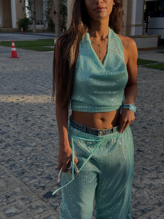 Mint Shine Wrap Top